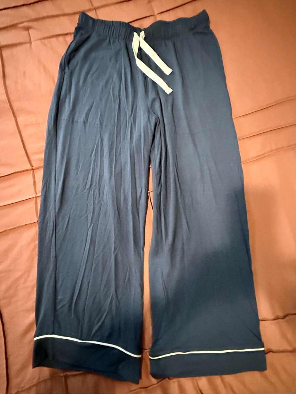 NWT stars above Navy Wide-Leg Pajama Pants with White Trim
